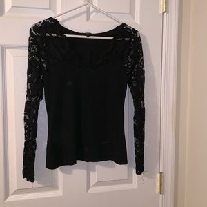 Ambiance black long sleeve shirt w/ lace sleeves